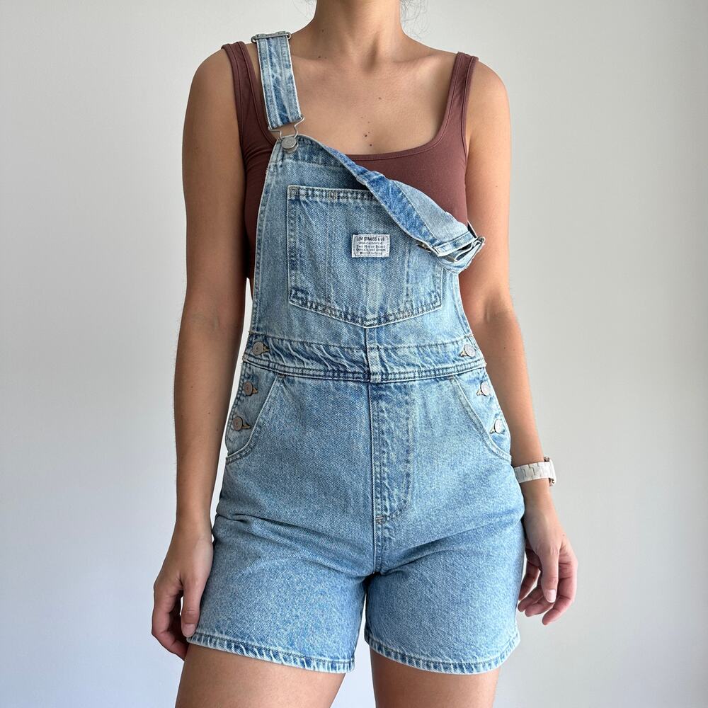 Free People Levi's Overalls Shorts Denim Shortalls Festival Bib Farmer - Picture 3 of 12